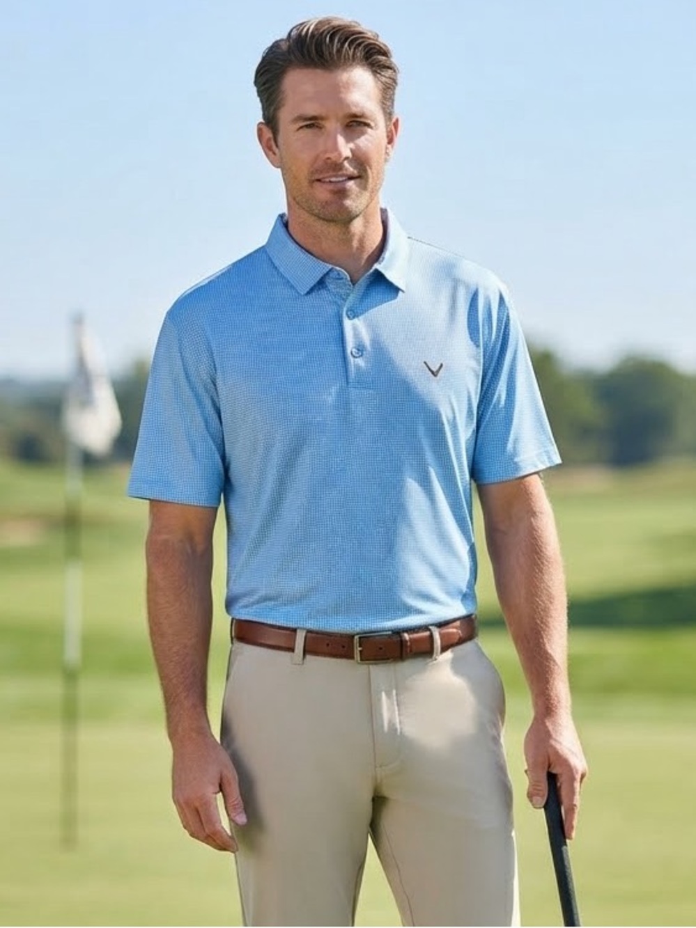 Callaway Opti-Dri Light Blue Checked Men's Polo Shirt - Performance